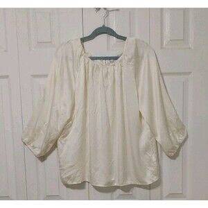 Peter Nygard Women's Silk Top Cream Ballon Sleeve Preppy Classic Flowy Size 16